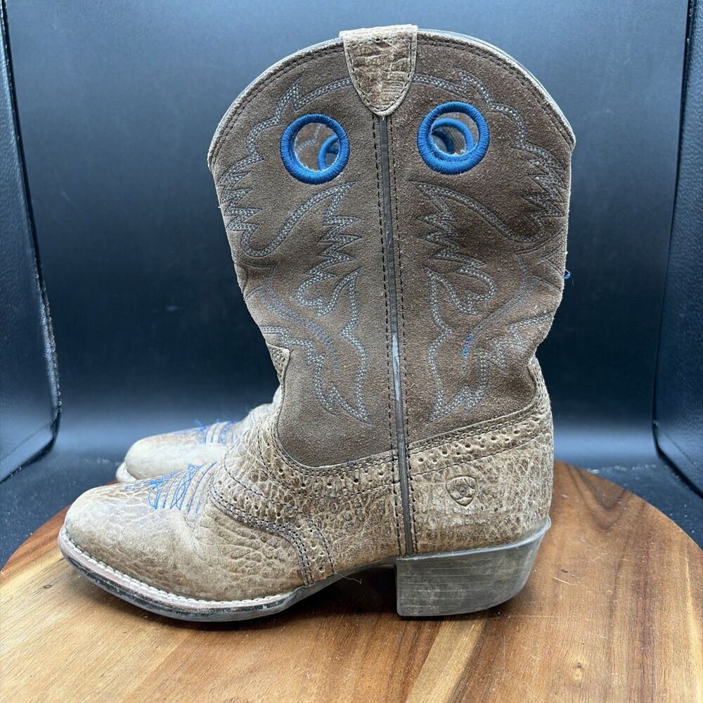 Ariat Brown Leather Cowboy Boots Youth Size 13 Western Distressed Boys 10015388